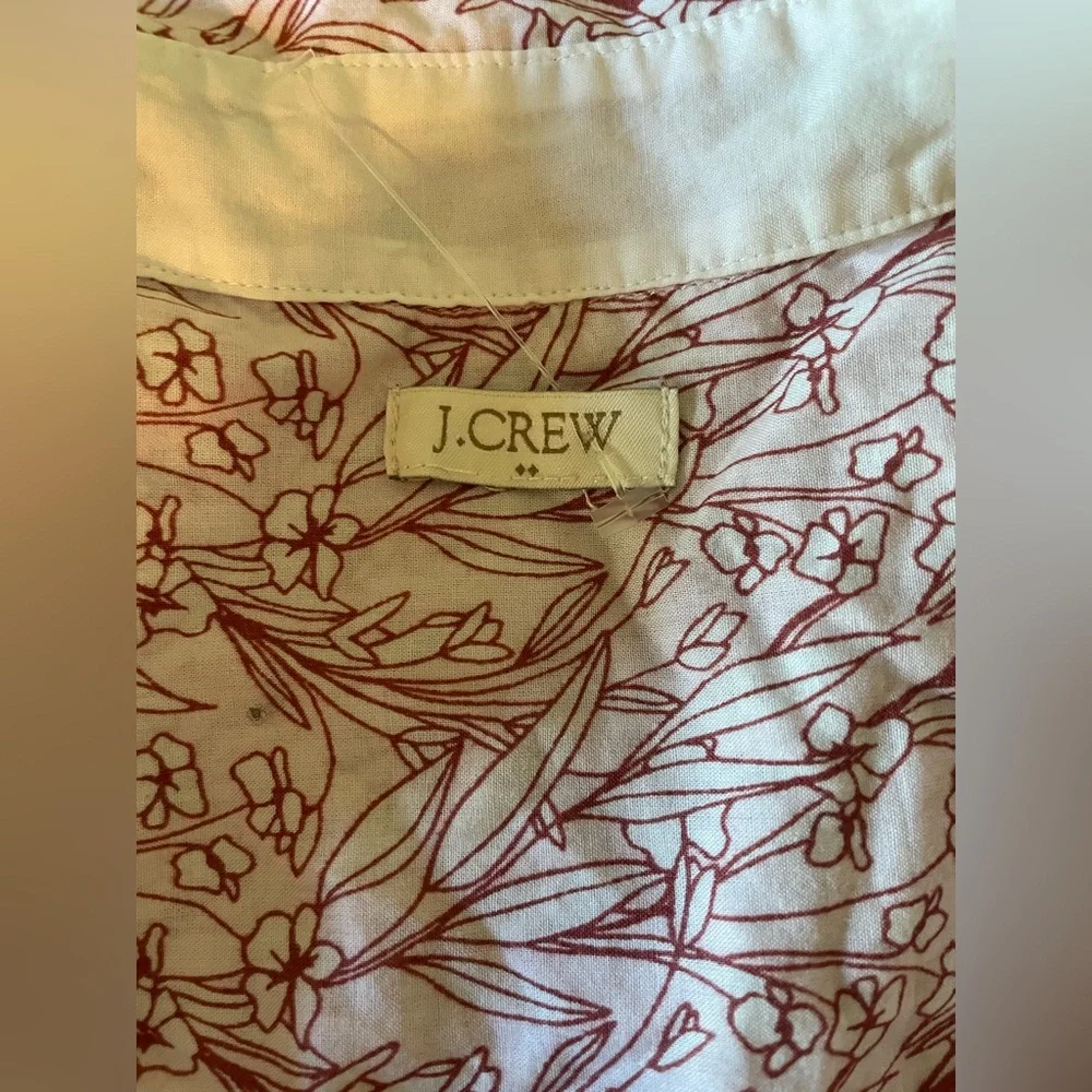 J. Crew Printed Voile Popover Pink and White Floral Button-Down Shirt